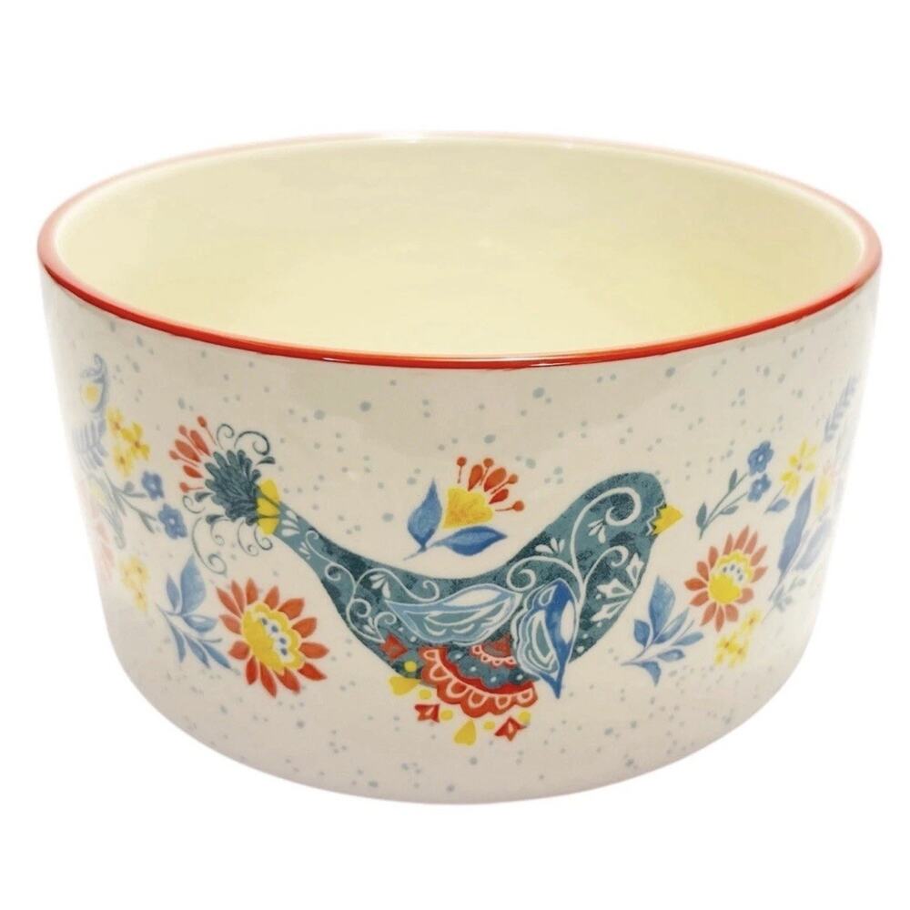 Pioneer Woman Mazie 2qt Bluebird Floral Stoneware Round Speckled Nesting Bowl